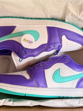 Jordan Low-Top Sneakers in White, Purple & Teal
